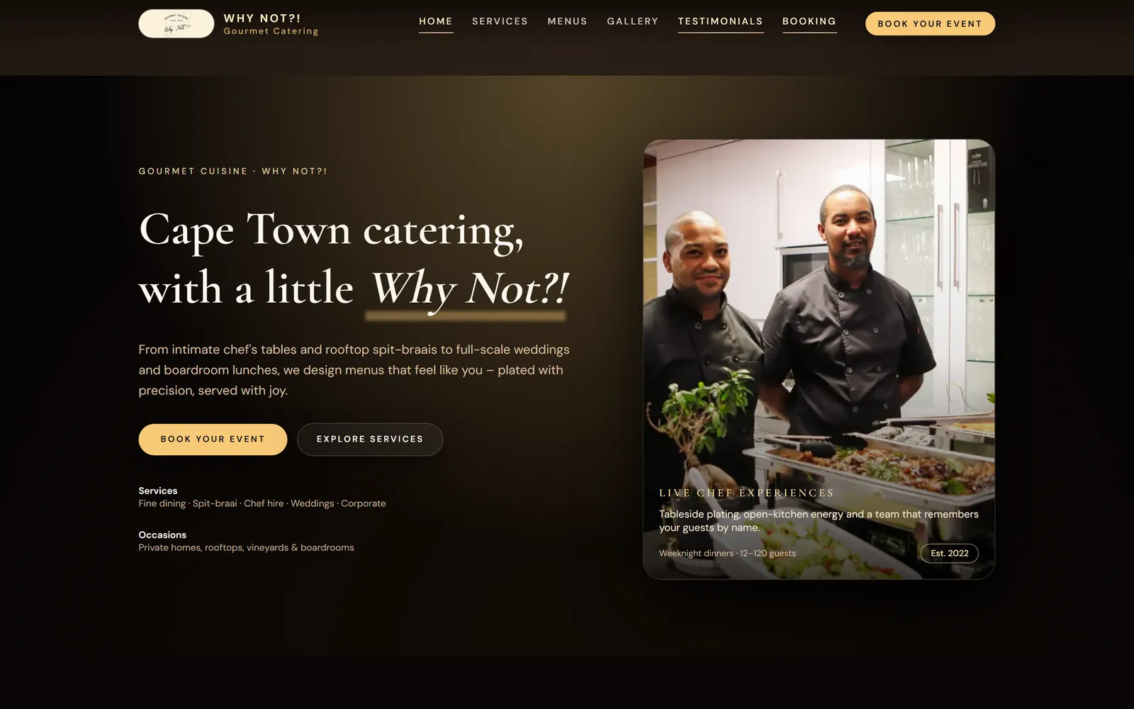 The Why Not?! Catering homepage: Cape Town catering, with a little Why Not?!